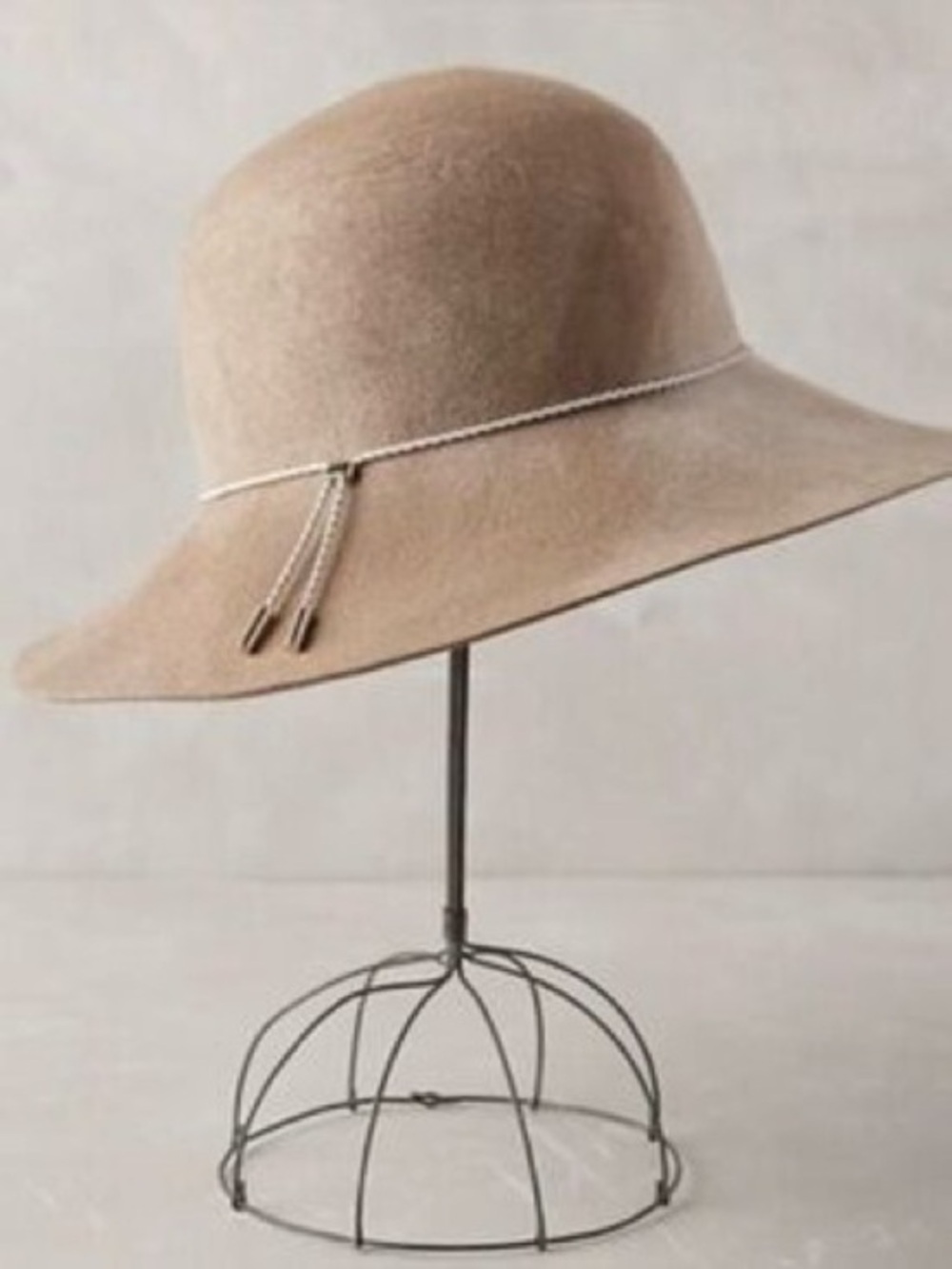 Eugenia Kim Wide-Brim Felt Floppy Hat in Taupe with Braided Silver Cord